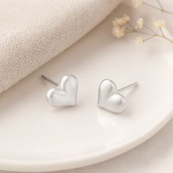 Sterling Silver Brushed Heart Stud Earrings – 7mm, 6 of 8