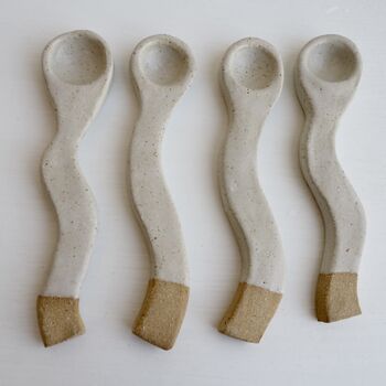 Handmade Oatmeal Wavy Pottery Serving Spoon, 3 of 7