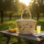 Embroidered Lemon Drawstring Summer Beach Bag, thumbnail 7 of 9