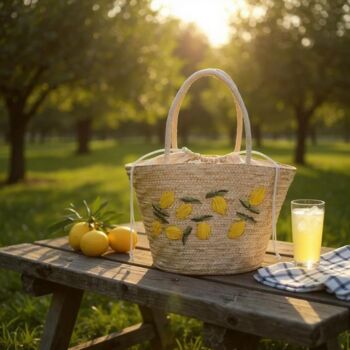 Embroidered Lemon Drawstring Summer Beach Bag, 7 of 9