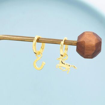 Mismatched Horse And Horseshoe Huggie Hoops In Sterling Silver, 4 of 10