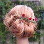 Handcrafted Red Rose Hair Pins Set Of Three, thumbnail 6 of 8