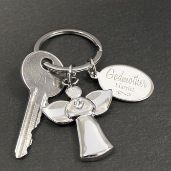 Personalised Silver Plated Godmother Angel Keyring, 2 of 2