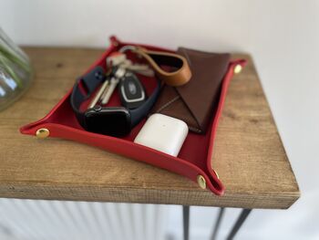 Personalised Red Square Leather Desk Accessories Tray, 6 of 8