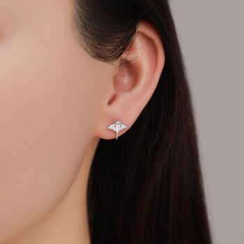 Sterling Silver Mismatched Kawaii Hammerhead Shark And Manta Ray Screwback Earrings, 7 of 12