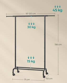 Extendable Clothes Rail Rolling Garment Rack, 3 of 6