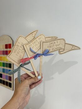 Personalised 'First Day Of/Last Day Of' Reversible Wooden Flag Keepsake, 5 of 5