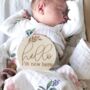 Wooden Baby Announcement Hello World Name Engraved Sign, thumbnail 6 of 10