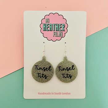 Tinsel Tits Christmas Bauble Glitter Earrings *More Colours Available*, 2 of 3