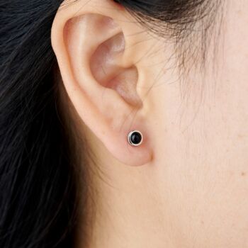 Small 4 Mm Black Studs Earrings, Onyx Stone Studs, 2 of 7