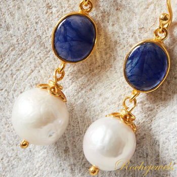 Blue Sapphire And Pearl Gold And Silver Drop Earrings, 9 of 10