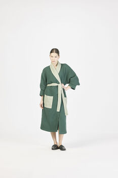 Dark Green Two Tone Unisex Waffle Bathrobe, 6 of 6