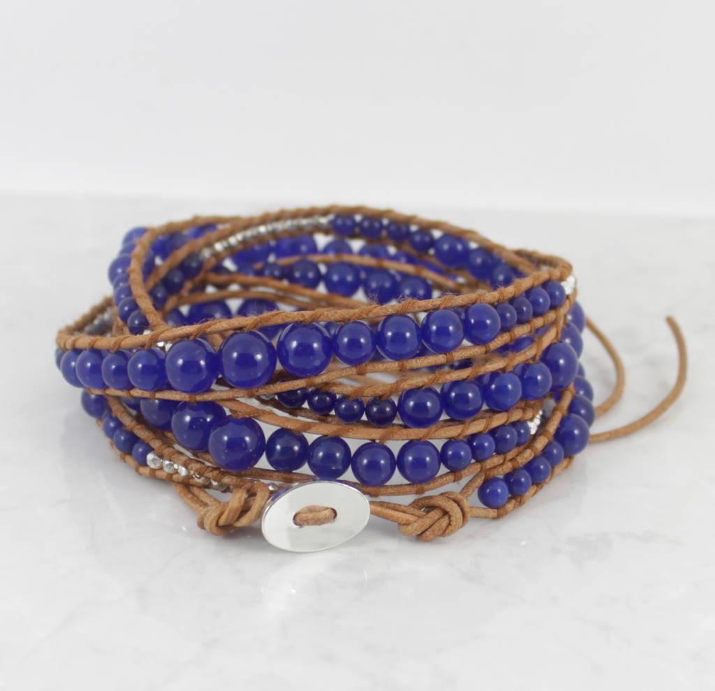 Blue Agate Leather Wrap Bracelet By Lucy Loves Neko