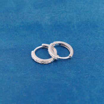 Silver Cz Stone Huggie Hoop Earrings, 3 of 7