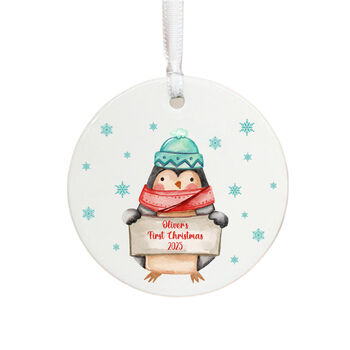 Personalised Baby's First Christmas Penguin Porcelain Christmas Bauble, 5 of 5