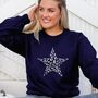 Silver Leopard Star Ladies Christmas Sweatshirt, thumbnail 1 of 2