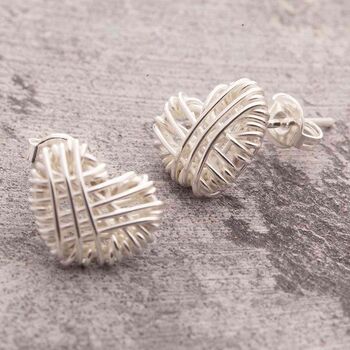Woven Heart Silver Stud Earrings, 3 of 10