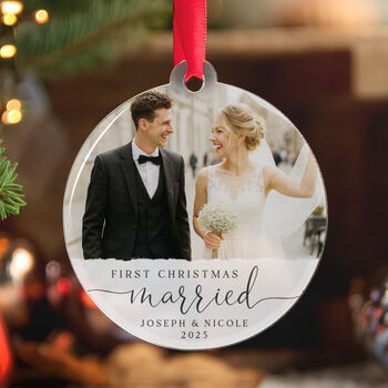 Personalised First Christmas Married Photo Decoration, 8 of 9