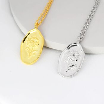 Chrysanthemum Flower Oval Necklace In Sterling Silver, 4 of 10