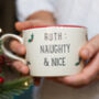 Naughty And Nice Handmade Christmas Mug, thumbnail 1 of 2