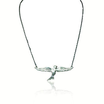 Oxidised 925 Silver Flying Bird Necklace Gold Plated, 7 of 8