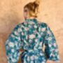 Long Kimono In Prussian Blue Botanic Floral, thumbnail 3 of 6