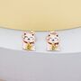 Sterling Silver Japanese Maneki Neko Cat Stud Earrings, thumbnail 3 of 11