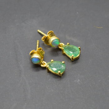 Opal Emerald Earrings: Gold, Silver, May Birthstone, 5 of 8