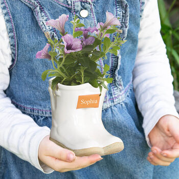 Personalised White Welly Boots Planters Gift Set, 4 of 8