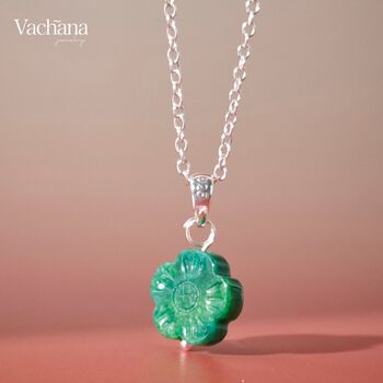 Jade Flower Sterling Silver 925 Necklace, 2 of 10
