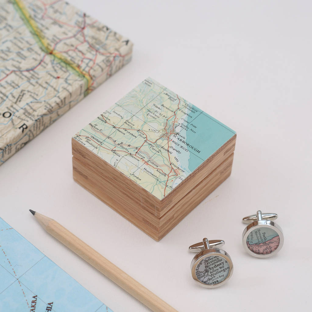 Personalised Map Cufflinks And Oak Cufflink Box, 1 of 2