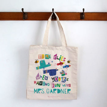 Personalised Time Flies With A Fun Teacher Bag, 5 of 9
