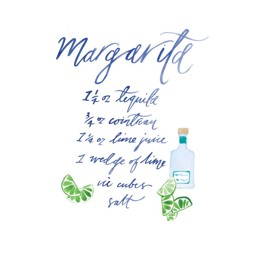 illustrated margarita cocktail recipe print by lucy bowes design