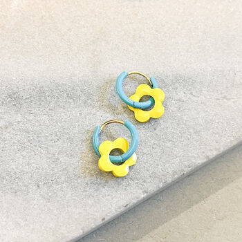 Retro Daisy Flower Enamel Huggie Hoop Earrings, 3 of 3