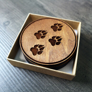 Normal Paw Print Wooden Coasters Set Of 4 