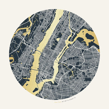Circular New York Metallic Foil Coordinates Map Print, 5 of 6