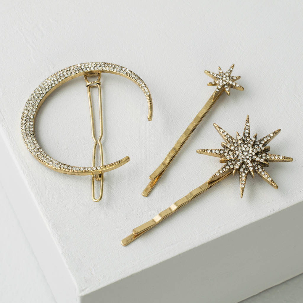 Star And Crescent Moon Hair Slides, 1 of 3