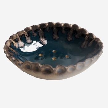 Handmade Teal Blue And Gold Oval Ceramic Soap Dish, 7 of 9