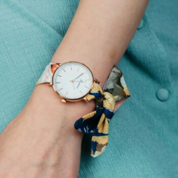 Blue Floral Changeable Women Cotton Strap Wrist Watch, 5 of 5