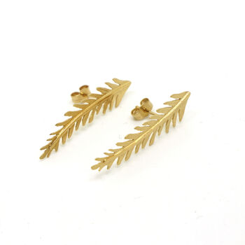 Gold Plated Fern Stud Earrings, 5 of 9