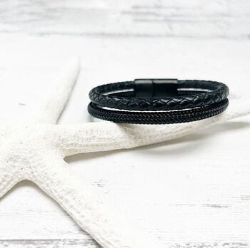 Stainless Steel And Leather Rope Mens Bracelet, 5 of 12