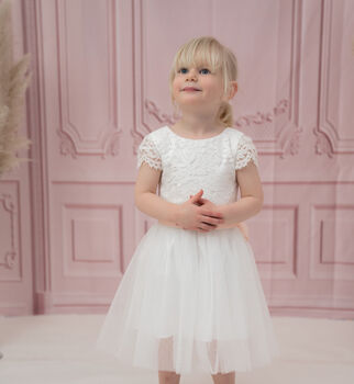 Champagne Soft Lace And Tulle Flower Girl Dress, 4 of 4