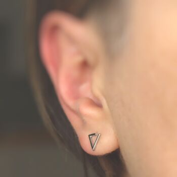 Geometric Triangle Stud Earrings Sterling Silver, 5 of 6