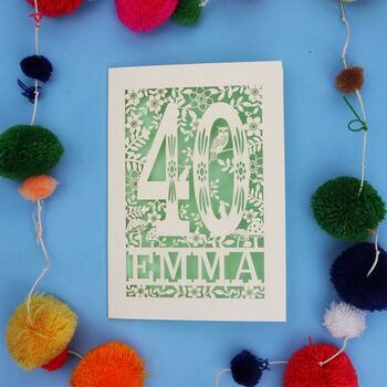 Personalised 40th Birthday Card Papercut Woodland Design, 5 of 12