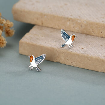 Sterling Silver Robin Stud Earrings, 4 of 12