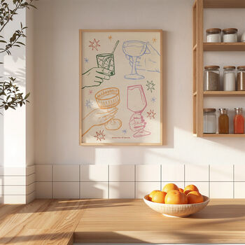 Raise A Glass Wall Art | Cheers Print | Kitchen Art Print, 5 of 10