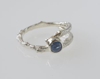 Blue Cabochon Sapphire Woodland Twig Engagement Ring, 5 of 8