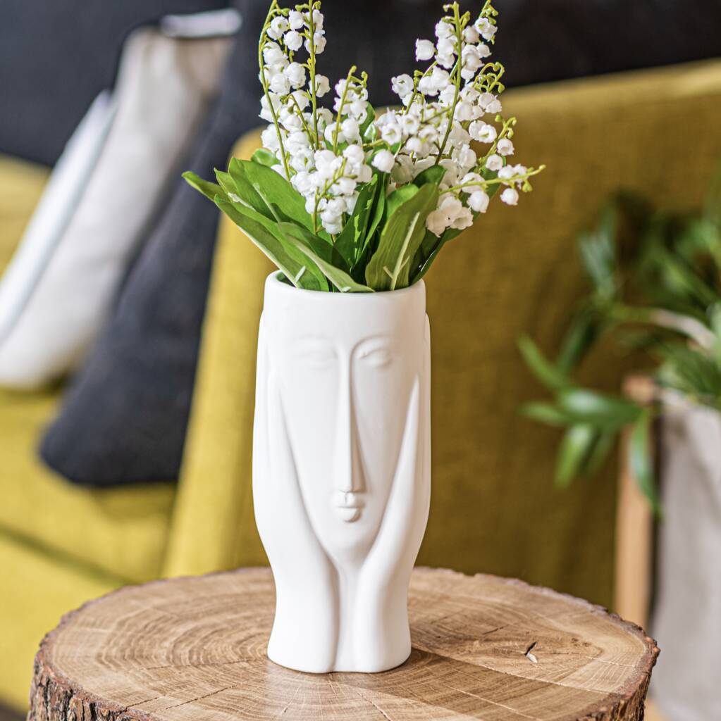 Elegant Design Face Hands Vase In White, 1 of 3