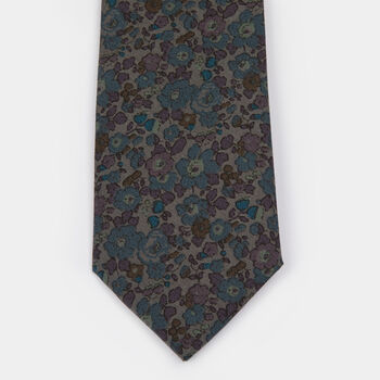 Mens Green And Purple Floral Slim Tie, 2 of 7