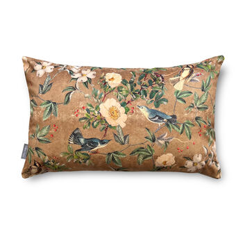 Luxury Super Soft Velvet Cushion Wild Rose Birds Gold, 4 of 4